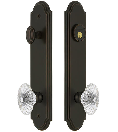 Arc Tall Plate Entrance Set with Burgundy Crystal Knob, Grandeur ARCBUR19ENTR