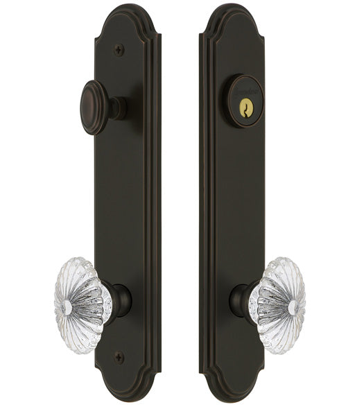 Arc Tall Plate Entrance Set with Burgundy Crystal Knob, Grandeur ARCBUR19ENTR