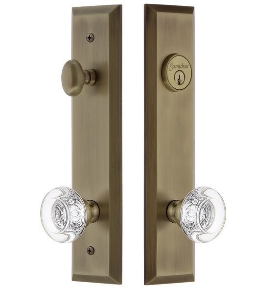 Bordeaux Crystal Knob with Fifth Avenue Plate Entryset, Grandeur FAVBOR19ENTR