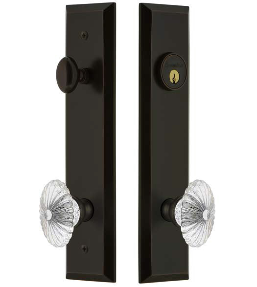 Burgundy Crystal Knob with Fifth Avenue Plate Entryset, Grandeur FAVBUR19ENTR