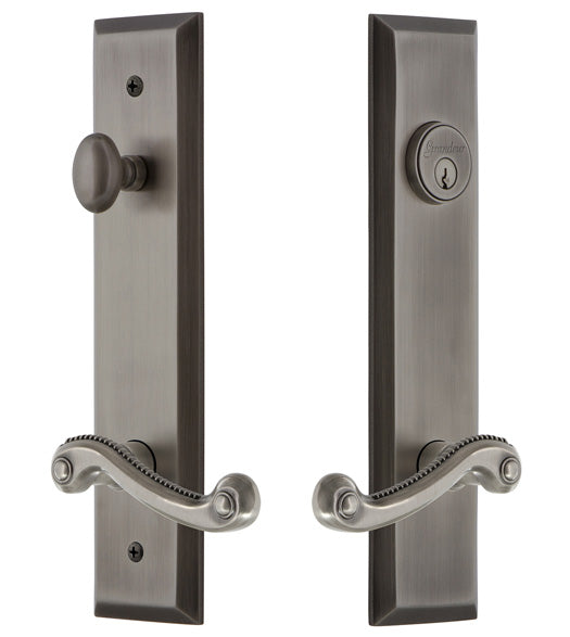 Newport Keyed Entry Lever with Fifth Avenue Tall Plate, Grandeur FAVNEW19ENTR