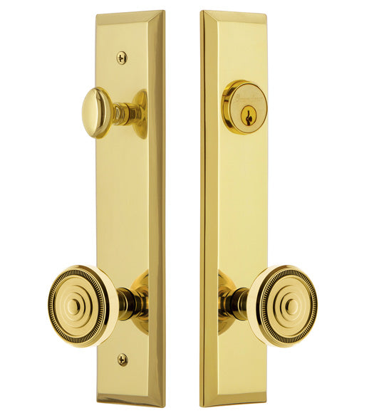 Keyed Entry Set Soleil Knob with Fifth Avenue Tall Plate, Grandeur FAVSOL19ENTR