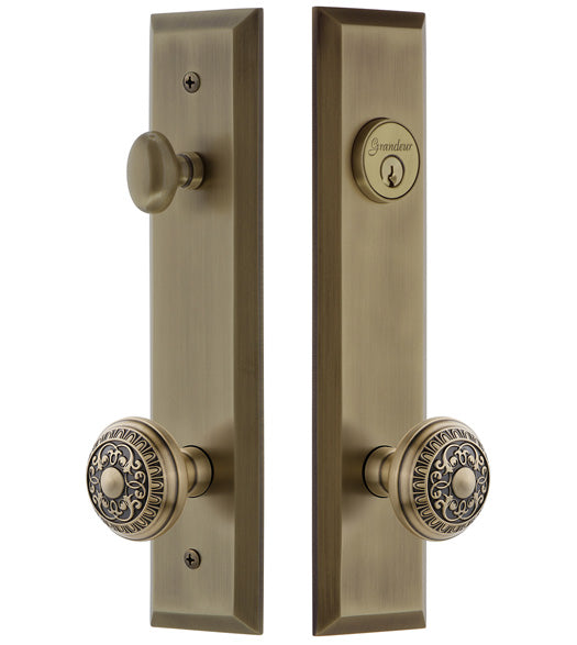 Keyed Entry Set Windsor Knob with Fifth Avenue Tall Plate, Grandeur FAVWIN19ENTR