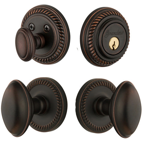 Single Cylinder Eden Prairie Knob Combo With Newport Rope Rose, Grandeur NEWEDNCOM