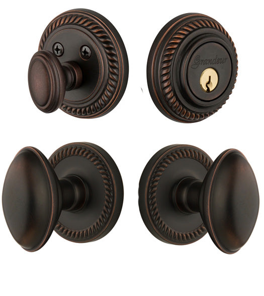 Single Cylinder Eden Prairie Knob Combo With Newport Rope Rose, Grandeur NEWEDNCOM
