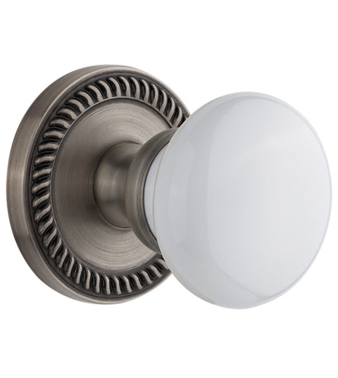 Porcelain Hyde Park Knob With Newport Rose, Grandeur NEWHYD