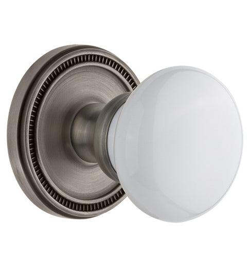 White Porcelain Hyde Knob with Soleil Rose, Grandeur SOLHYD