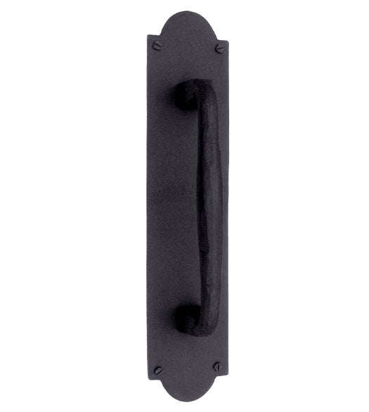 15-3/4 Inch Arched Iron Art Door Pull With Plate, Acorn ILQBP