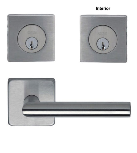 #12S Stainless Steel Entry Lever Set with Square Double Cylinder Deadbolt, Omnia 12S/D9000SACU