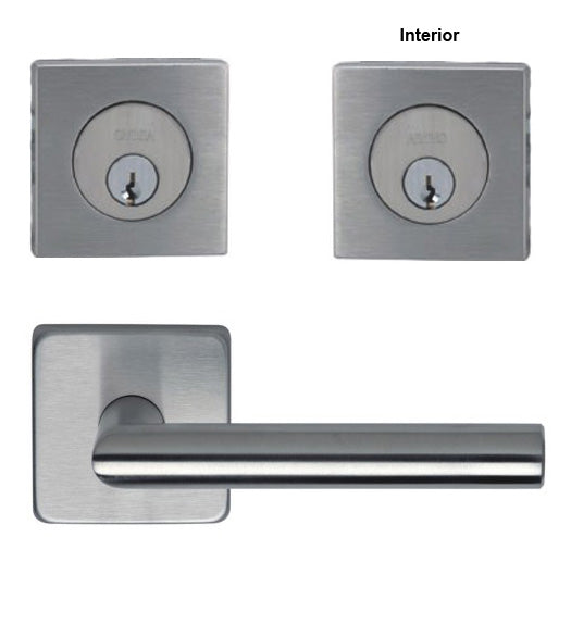 #12S Stainless Steel Entry Lever Set with Square Double Cylinder Deadbolt, Omnia 12S/D9000SACU
