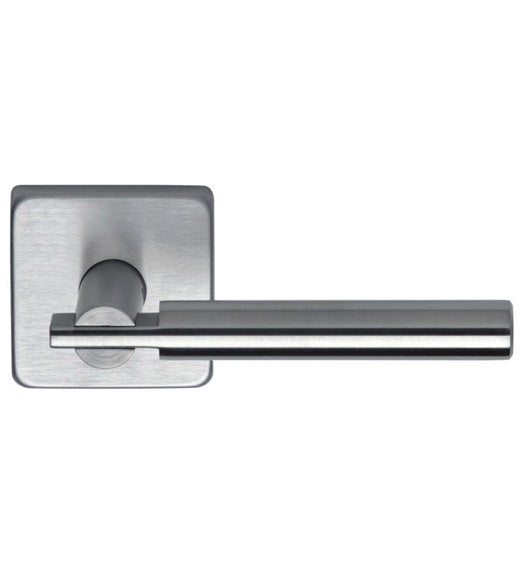 Designer Stainless Steel Door Lever Set with Square Rose, Omnia #25S