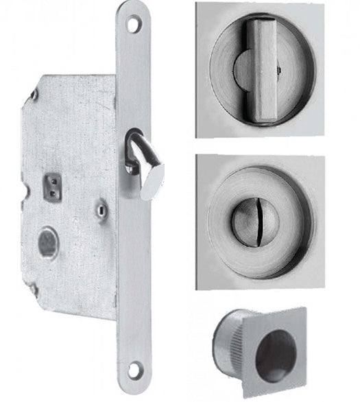 Stainless Steel Square Privacy Sliding Pocket Door Lock Set, Omnia 3911-US32D