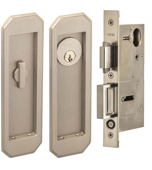 Arched 7 Inch Pocket Door Keyed Entry Set, Omnia 7039/A