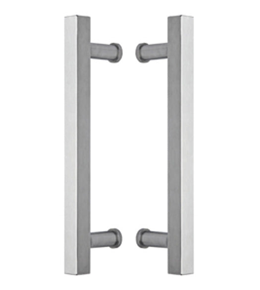 15 Inch Square Stainless Glass Door Handles, Pair, Omnia 8190/B300-US32D