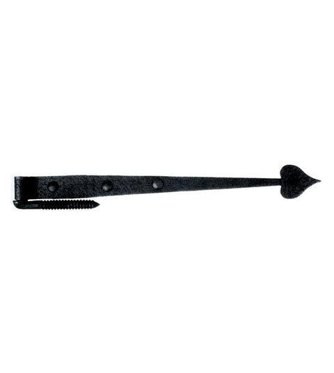 19-7/8 Inch Heart Tip Rough Iron Strap Hinge With Carriage Bolt, Acorn RIKBP