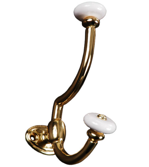 Polished Brass Hook with White Porcelain Tips, RK International HK-5822
