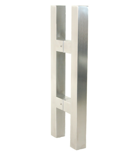14 Inch Square Glass Door Handles, Pair, Satin Stainless Steel