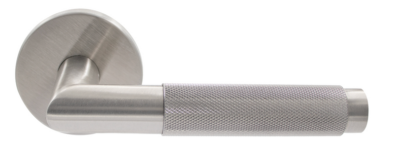 Omnia #54 Lever with Round Rose - Modern Stainless Steel Knurled Latchset
