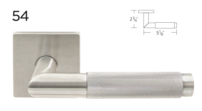 Omnia #54 Lever with Square Rose - Modern Stainless Steel Knurled Latchset