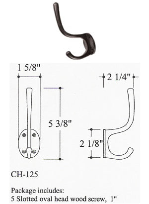 Doorware.com Decorative Double Prong Hook, Hamilton CH-125