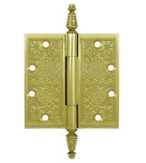 4 x 4  Solid Brass Ornate Hinge With Finials, Pair, Deltana DSBP44