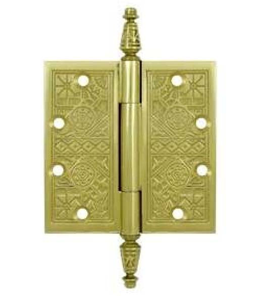 4-1/2 x 4-1/2 Ornate Brass Hinge With Finials, Pair, Deltana DSBP45