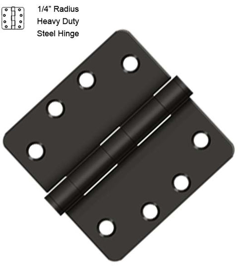 4 x 4 x 1/4 Radius Heavy Duty Steel Hinge, Pair, Deltana S44R4HD