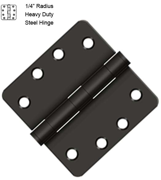 4 x 4 x 1/4 Radius Heavy Duty Steel Hinge, Pair, Deltana S44R4HD