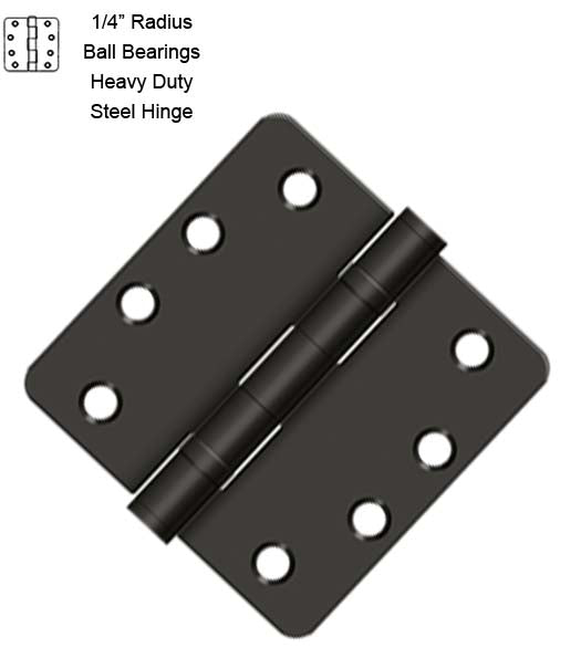 4 x 4 x 1/4 Radius Heavy Duty Steel Hinges With 2 Ball Bearings, Pair, Deltana S44R4HDB