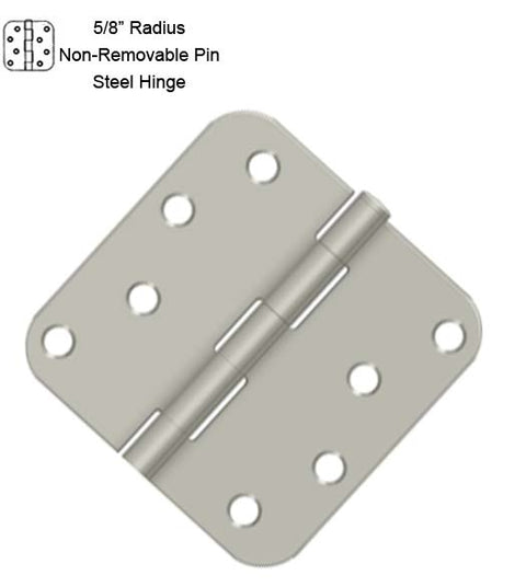 4 x 4 x 5/8 Radius Non-Removable Pin Steel Hinges, Pair, Deltana S44R5N
