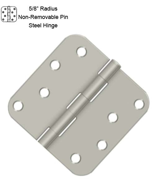 4 x 4 x 5/8 Radius Non-Removable Pin Steel Hinges, Pair, Deltana S44R5N