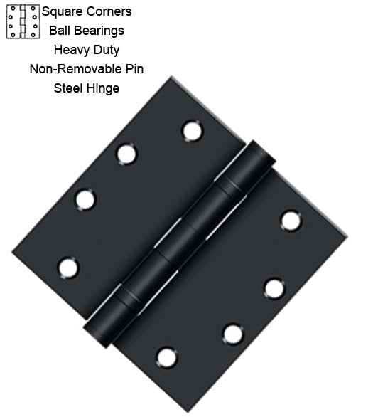4-1/2 x 4-1/2 x Square Corners HD Steel Hinge with 2 Ball Bearings, Non-Removable Pin, Pair, S45BBN