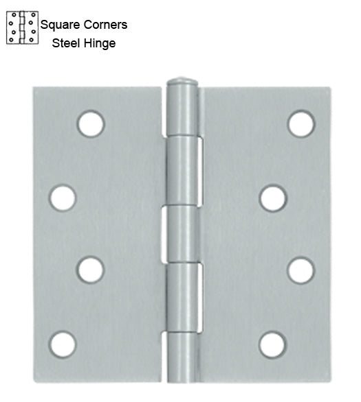 4 x 4 x Square Corners Brushed Chrome Hinge, Pair, Global CP4040-26D