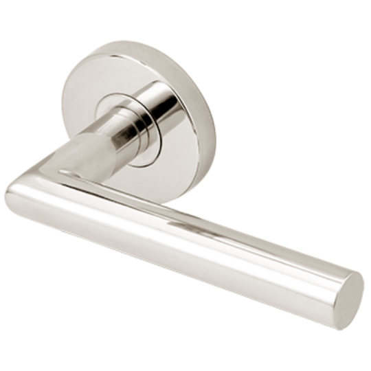Poignée de porte Frankfurt en acier inoxydable sur rosace ronde, INOX RA105