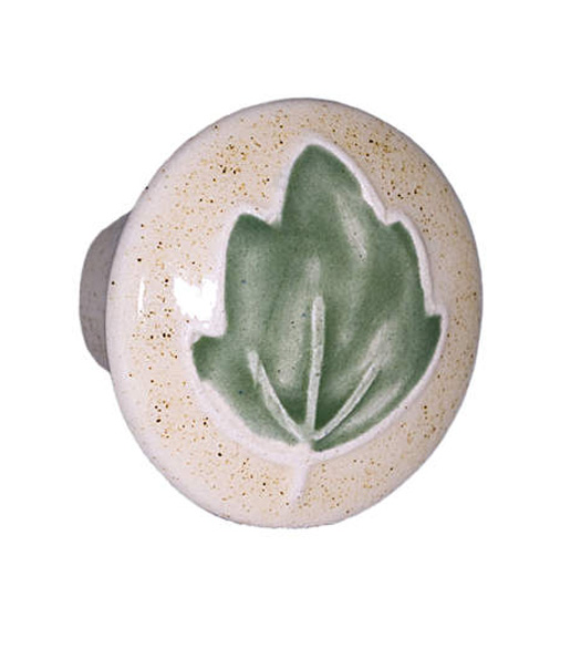 Hand Painted Green Leaf Ceramic Knob