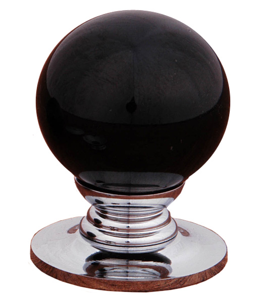 Black Porcelain Ball Knob with Polished Chrome Rose