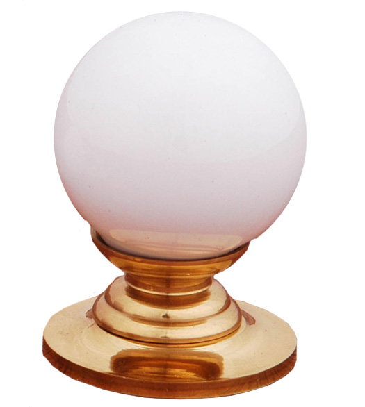White Porcelain Ball Knob with Polished Brass Rose