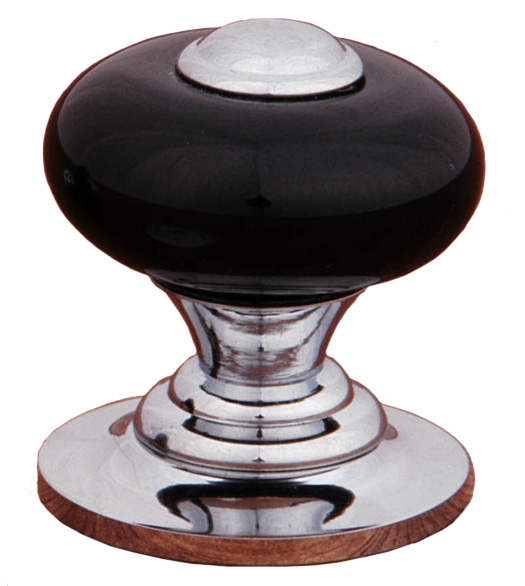 1 Inch Black Porcelain Knob with Metal Center