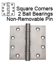 4-1/2 x 4-1/2 Commercial Stainless Steel Hinge, 2 Ball Bearings and Non-Removable Pin
