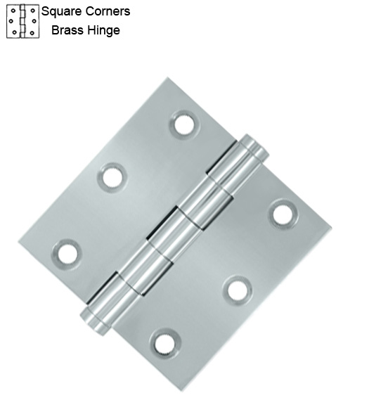 3 x 3 x Square Corners Solid Brass Hinge, Pair, Deltana DSB3