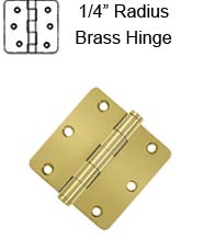 3-1/2 x 3-1/2 x 1/4 Radius Residential Solid Brass Hinge,  Pair, Deltana DSB35R4x-R