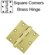 3-1/2 x 3-1/2 x Square Corners Residential Solid Brass Hinge, Pair, Deltana DSB35x-R
