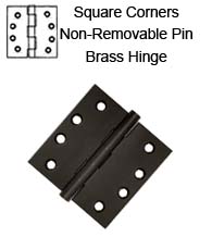 4 x 4 x Square Corners Solid Brass Hinge with Non-Removable Pin, Pair, DSB4N