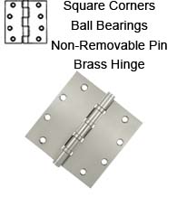 5 x 5 x Square Corners Solid Brass Hinges with Non-Removable Pin and Ball Bearings, Pair, DSB55NB
