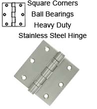 3-1/2 x 3-1/2 x Square Corners Stainless Steel Hinge 2 Ball Bearings, Pair, Deltana SS35BU