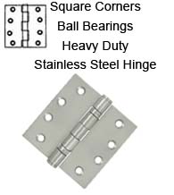 4 x 4 x Square Corners Heavy Duty Stainless Steel Hinge 2 Ball Bearings, Pair, Deltana SS44BU