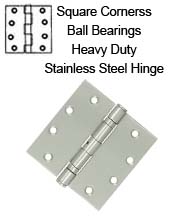 4-1/2 x 4-1/2 x Square Corners Stainless Steel Hinge 2 Ball Bearings, Pair, Deltana SS45BU32D