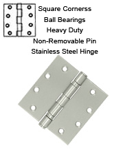 4-1/2 x 4-1/2 x Square Corners Stainless Steel Hinge, NRP, 2 Ball Bearings, Pair, Deltana SS45NBU