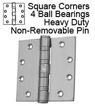 5 x 4-1/2 Extra Heavy Duty Non-Removable Pin Stainless Steel Hinge