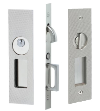 Knurled Narrow Rectangular Keyed Entry Pocket Door Set, Emtek 2193